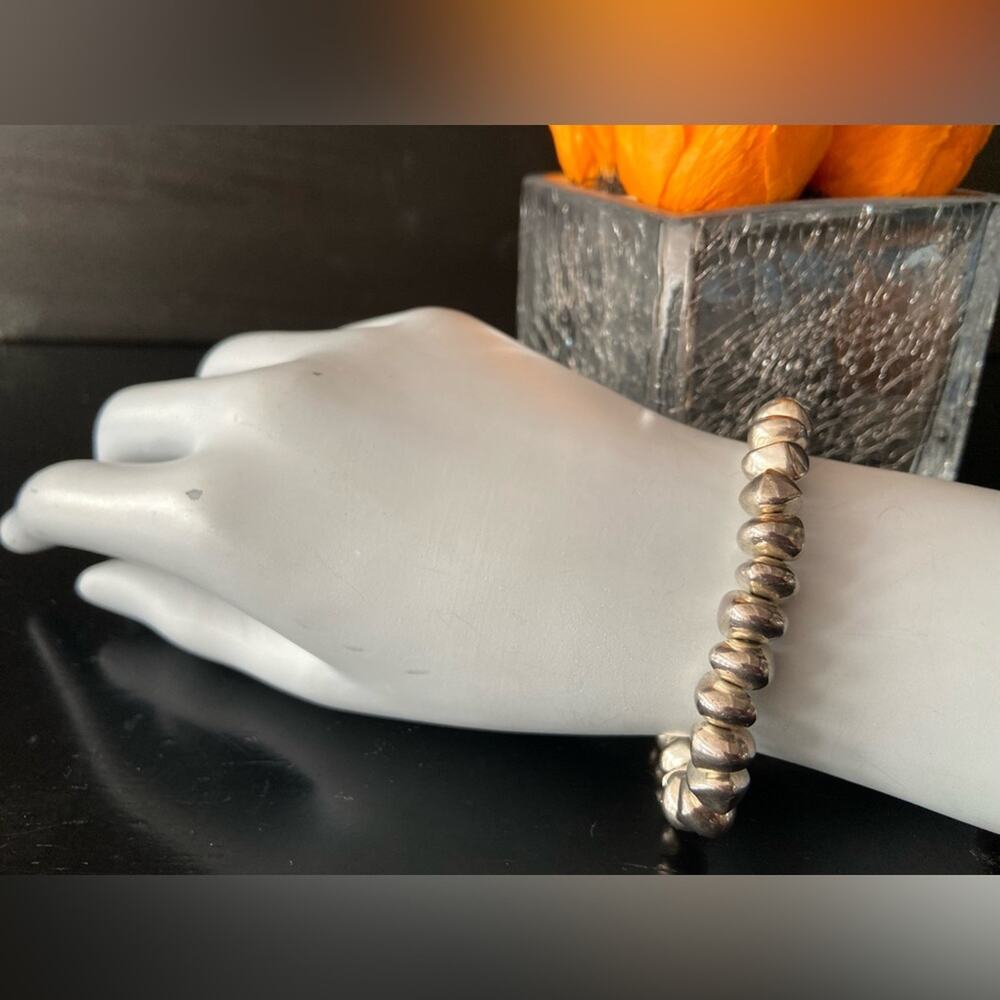 Boho Silver Nugget Stretchable Heavyweight Bracelet